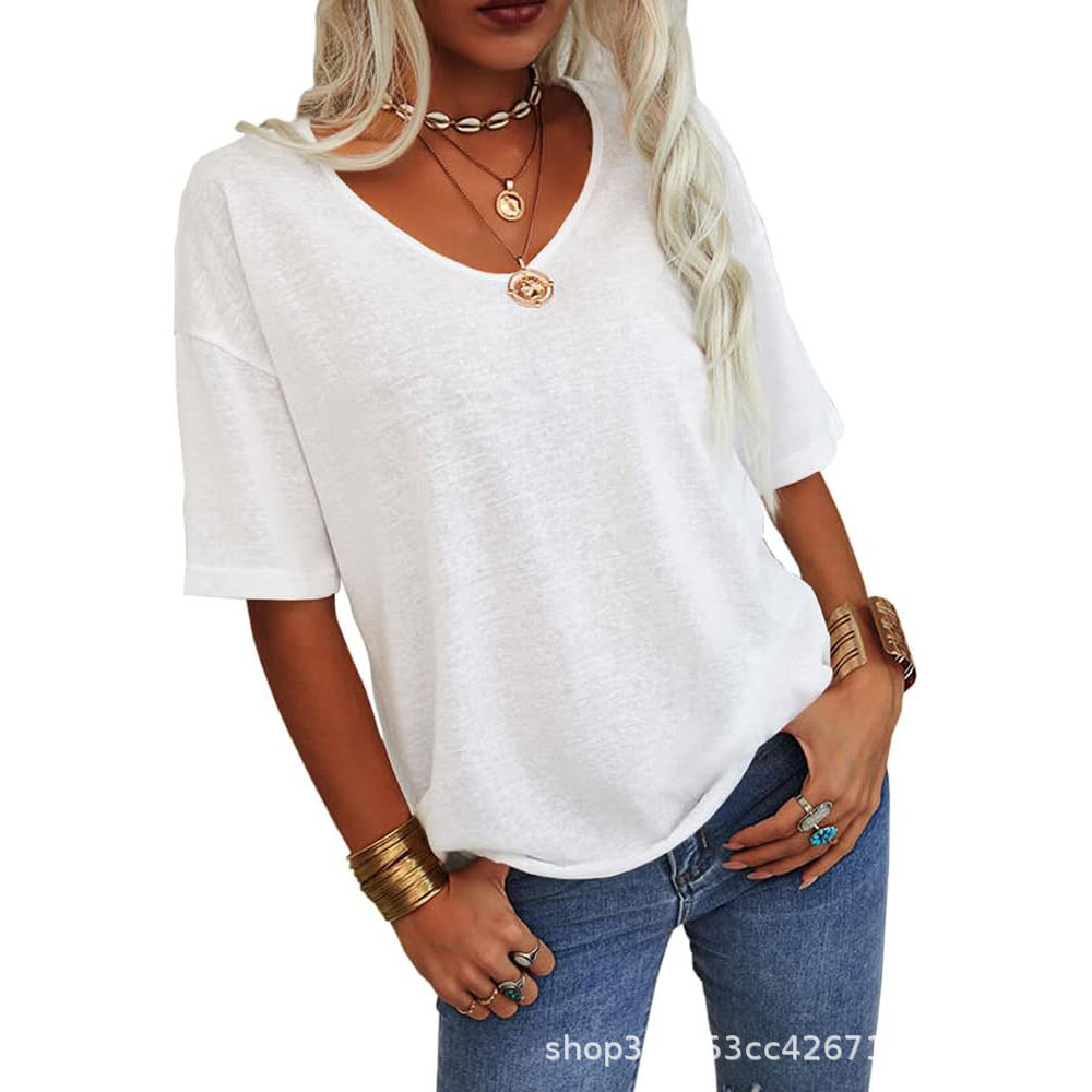 Chic Casual Solid V-Neck T-Shirt
