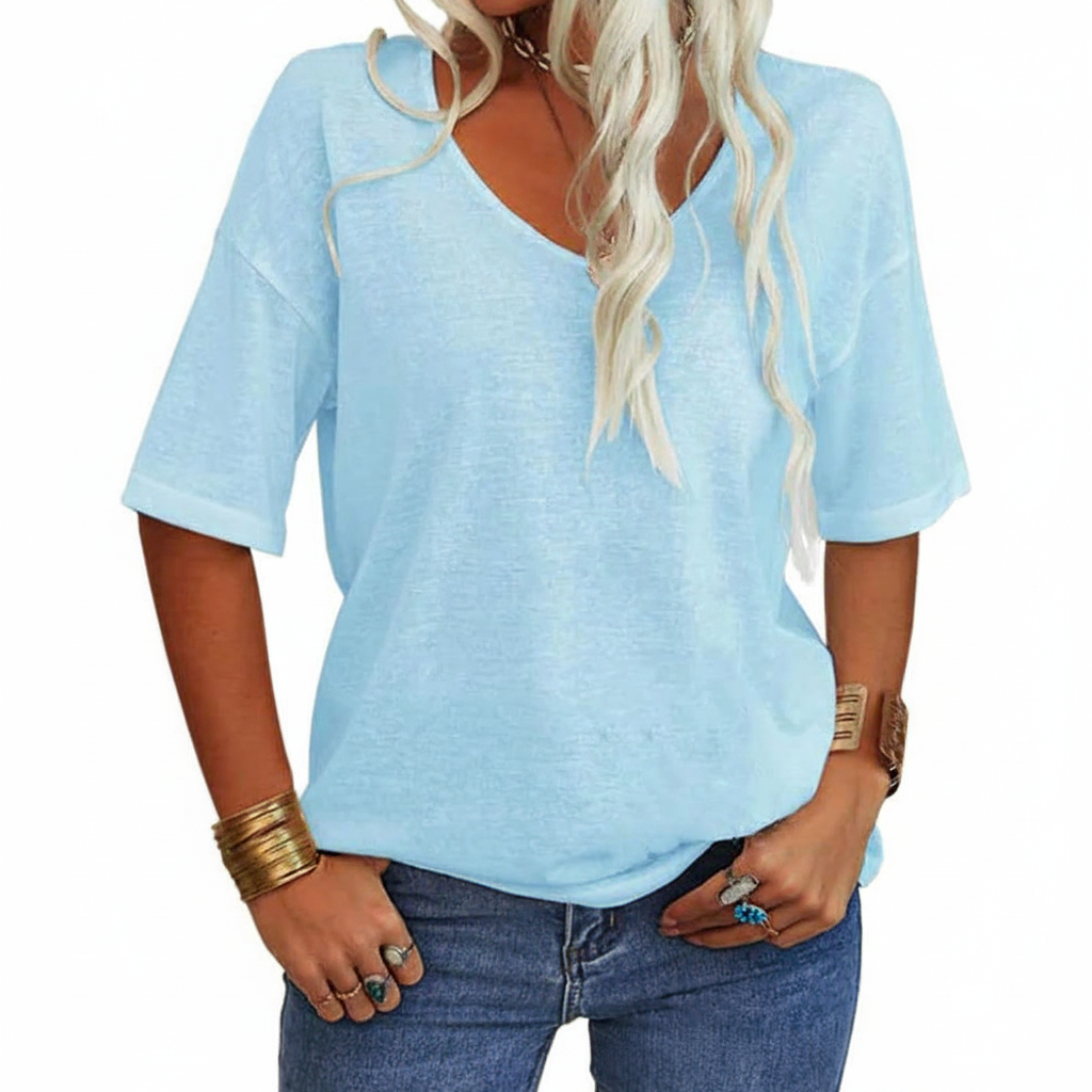 Chic Casual Solid V-Neck T-Shirt