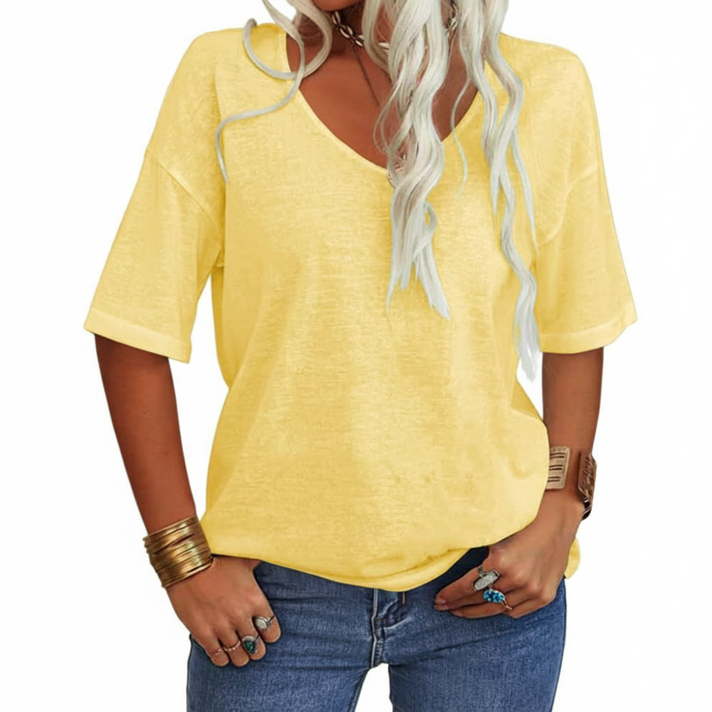 Chic Casual Solid V-Neck T-Shirt