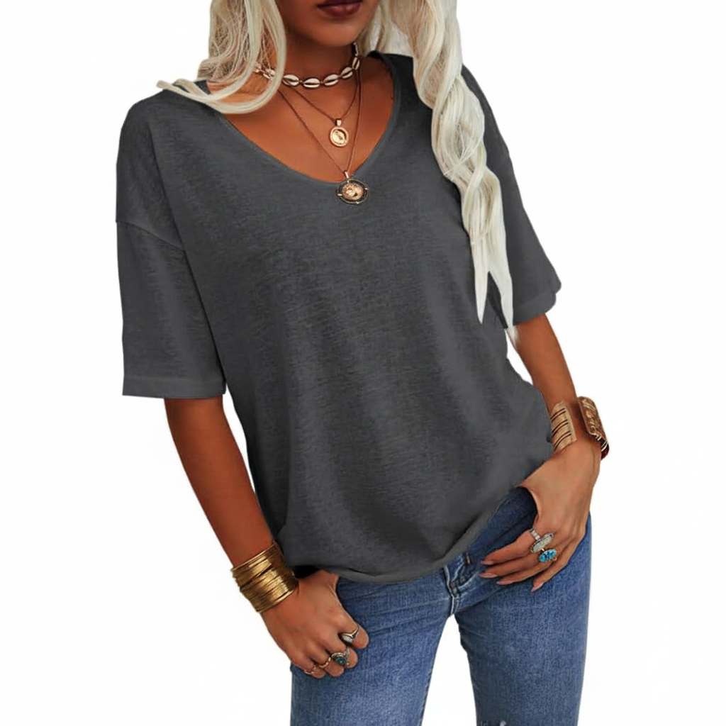 Chic Casual Solid V-Neck T-Shirt