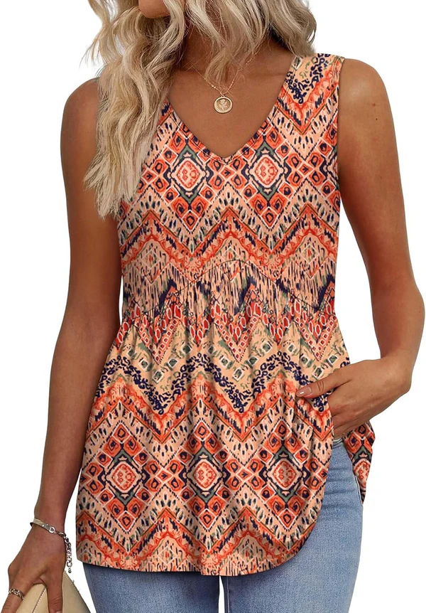 Peplum V-Neck Printed Tank Top