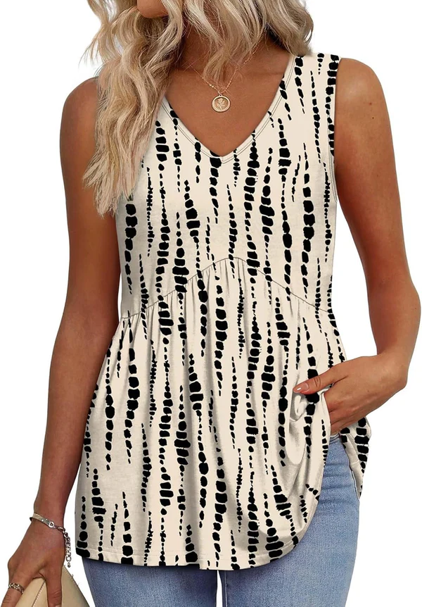 Peplum V-Neck Printed Tank Top