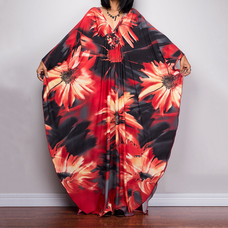 Artistic Striped V-Neck Kaftan Maxi Dress