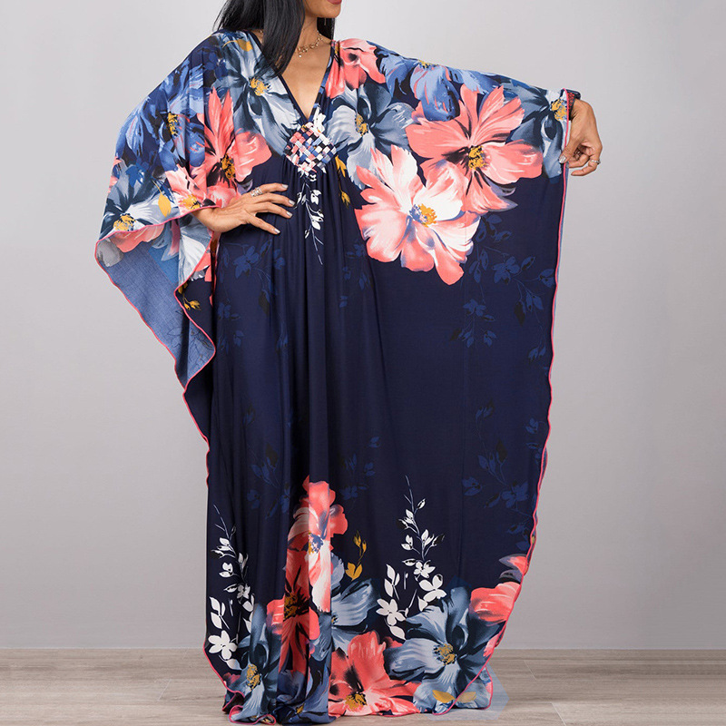 Artistic Striped V-Neck Kaftan Maxi Dress