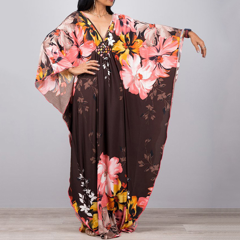 Artistic Striped V-Neck Kaftan Maxi Dress