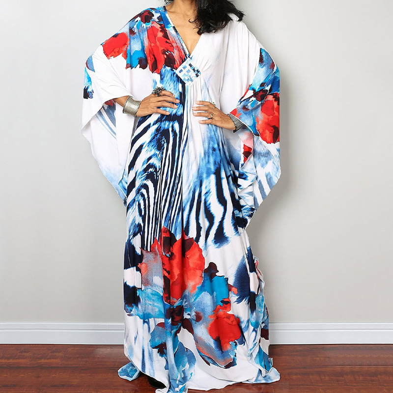 Artistic Striped V-Neck Kaftan Maxi Dress