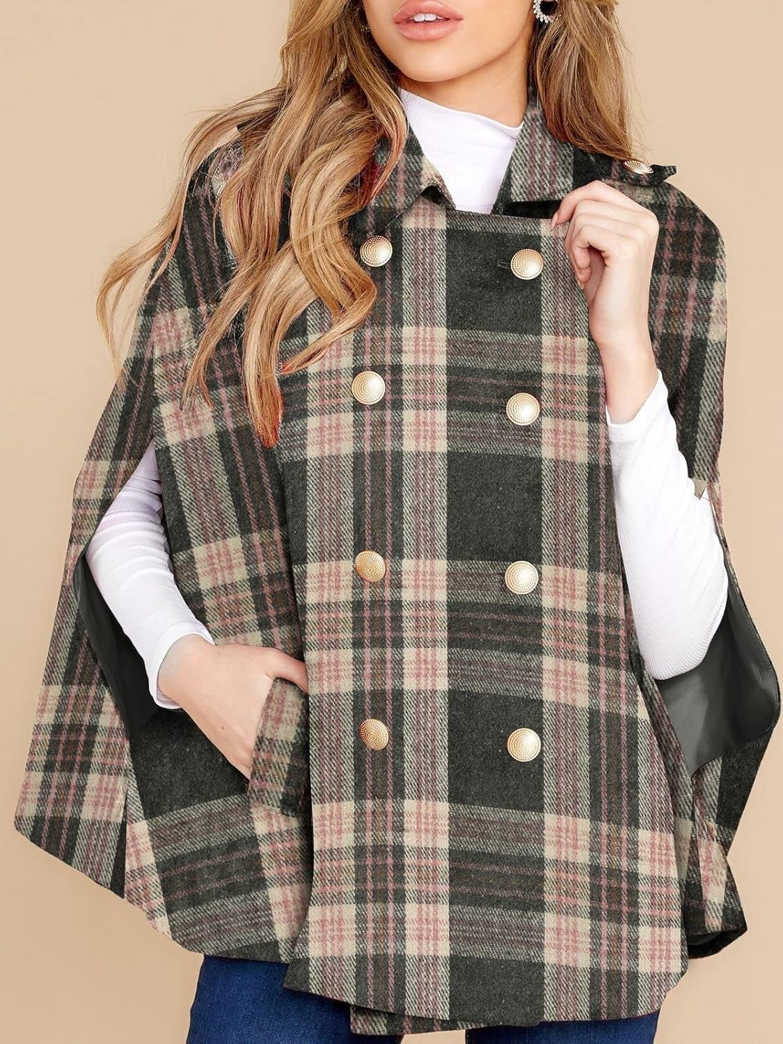 Clara™ | Plaid double-breasted cape coat