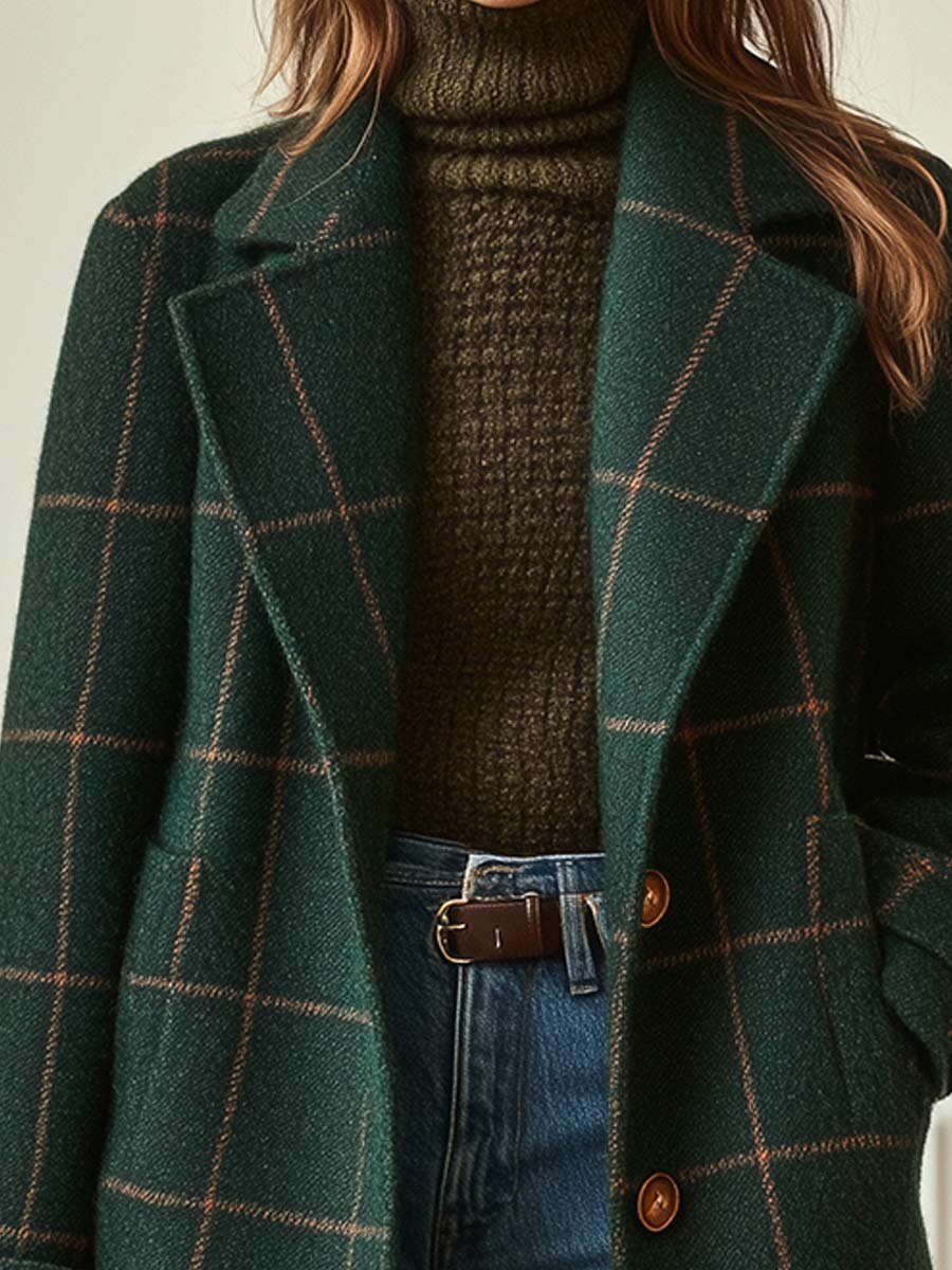 Gemma™ | Windowpane Check Single-Breasted Notched-Lapel Coat