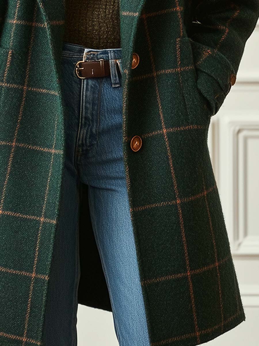 Gemma™ | Windowpane Check Single-Breasted Notched-Lapel Coat