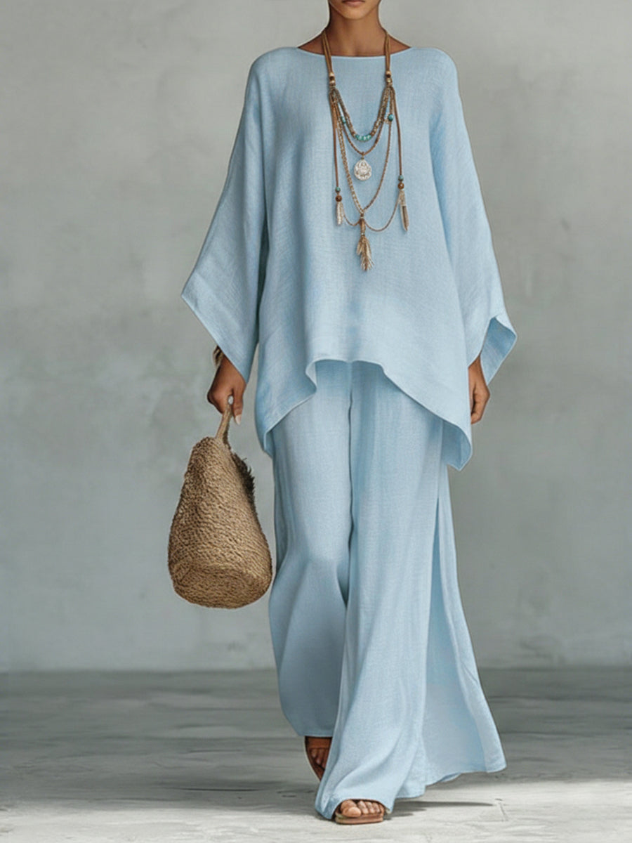 Batwing Linen Boho Wide-Leg 2-Piece Set