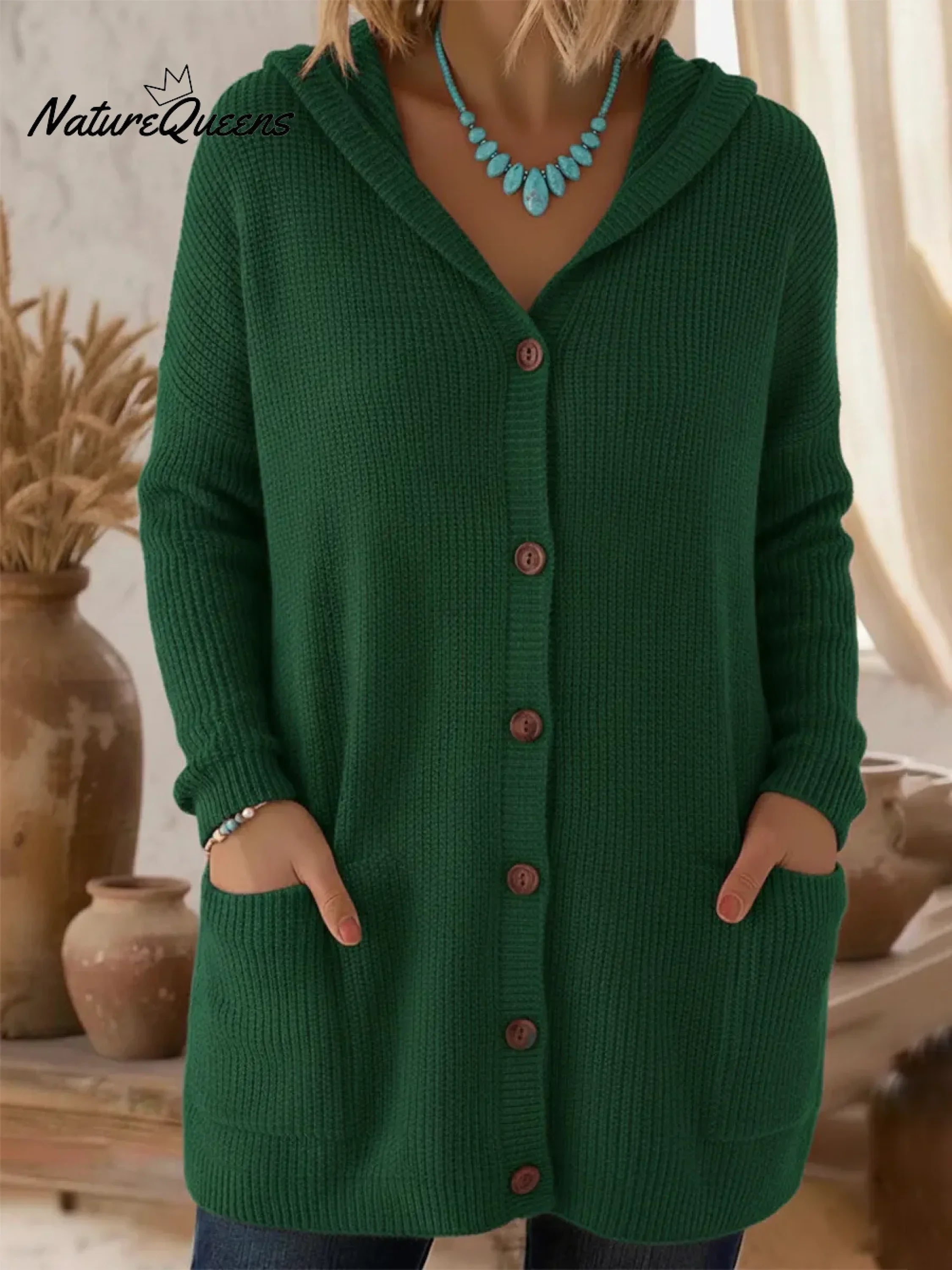 Jassmine™ | Ribbed hooded button-front longline cardigan